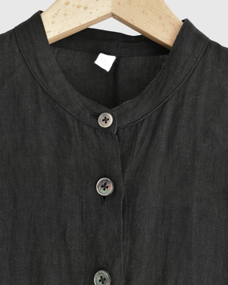 Band collar shirt dress in Black