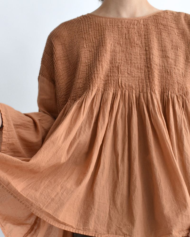 Crew-Neck 3/4 SL Shirt with Mini Pintuck in DarkOrange