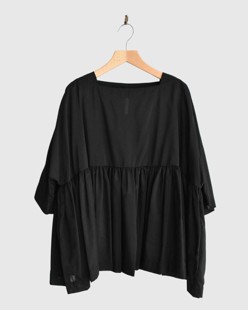 Gathered boat neck blouse in Black