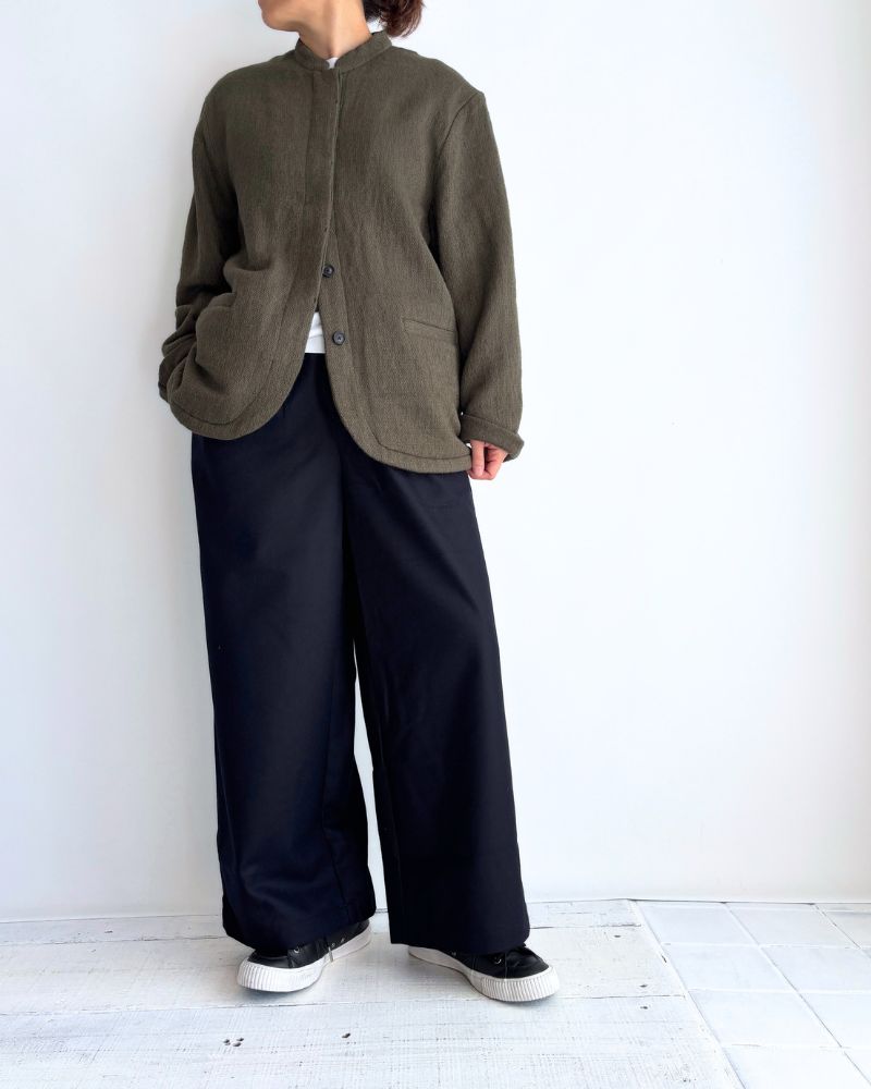 WOOL FLANNEL EASY WIDE PANTS in Navy