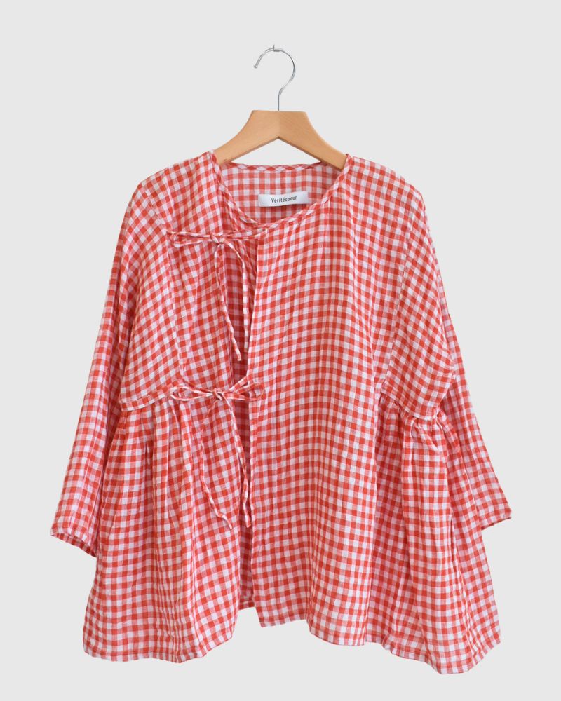 Gingham Check Cache-coeur Blouse in RedCheck