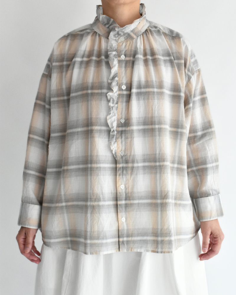Light Madras Ruffle Blouse in Light Charcoal