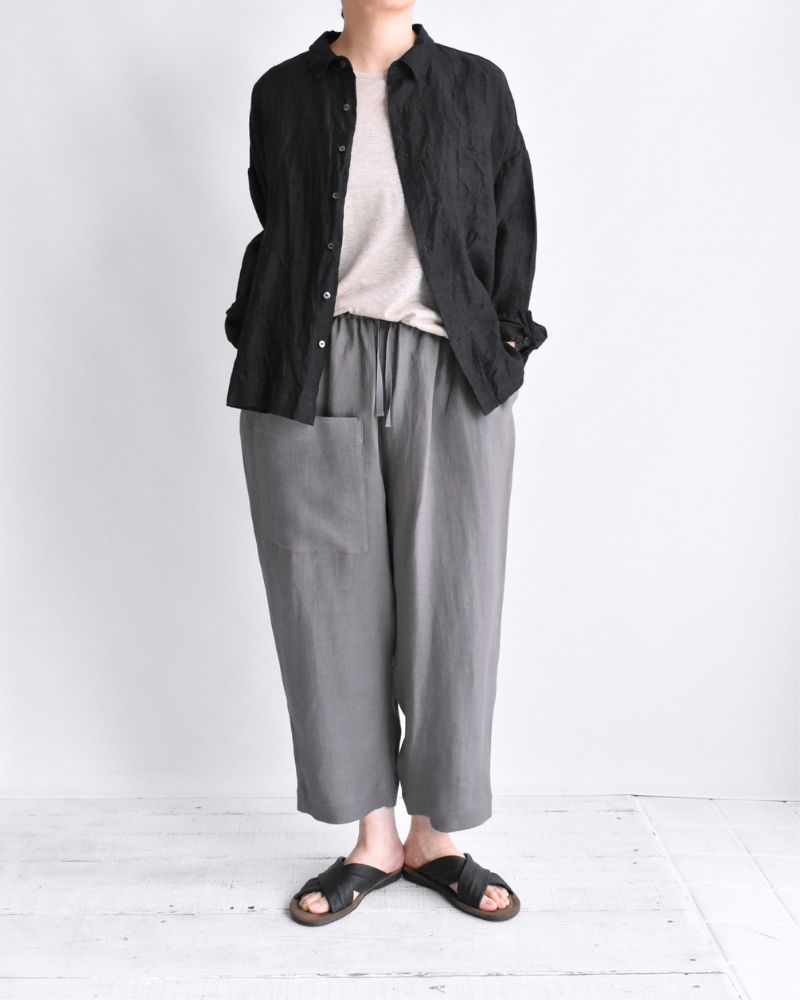 Asymmetric Pocket Baker Pants (LINEN) in DarkGray