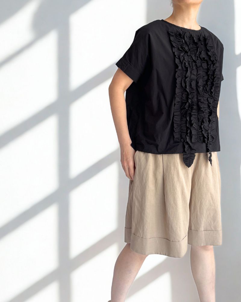 Front Frill Blouse in Black