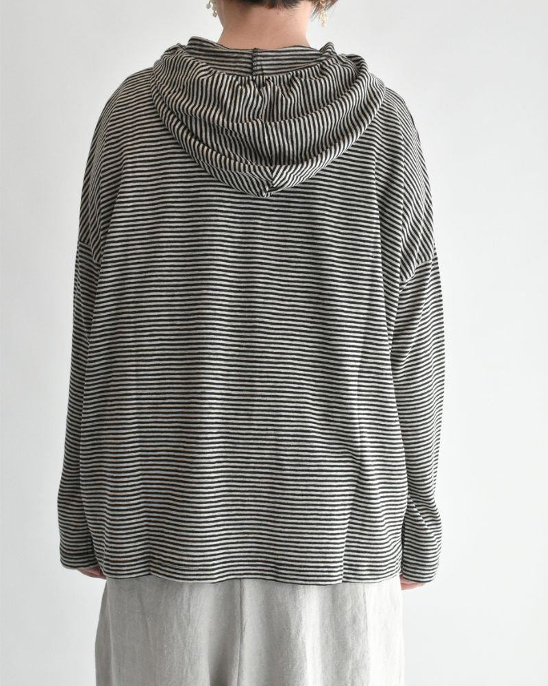 Linen Hooded Cardigan in Natural/Black