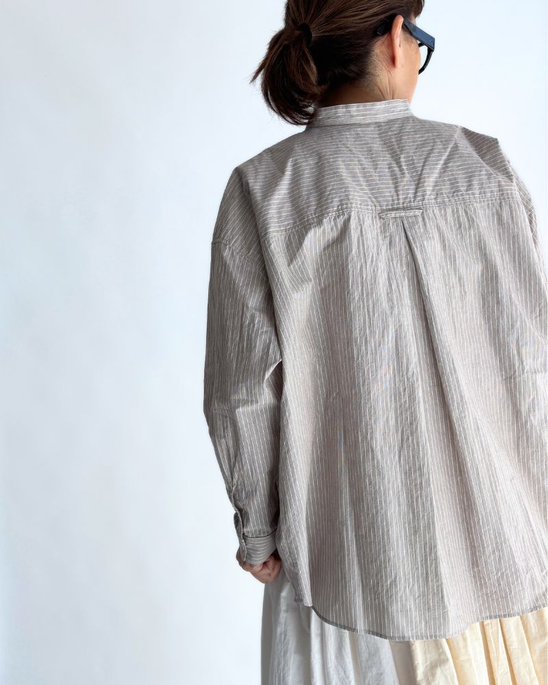 Band Collar Big Shirt in BrownStripe