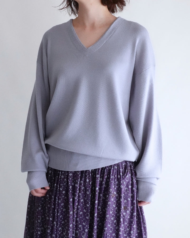 Deep V-Neck Sweater in Gray
