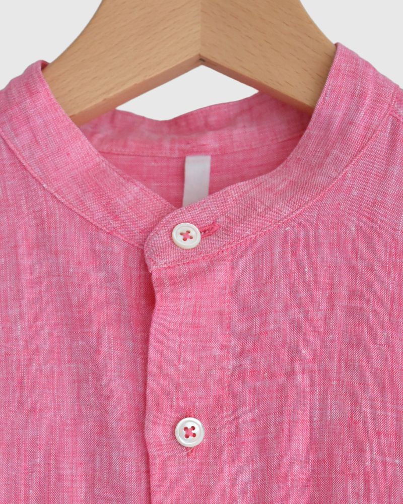 Band collar shirt (LINEN) in Pink