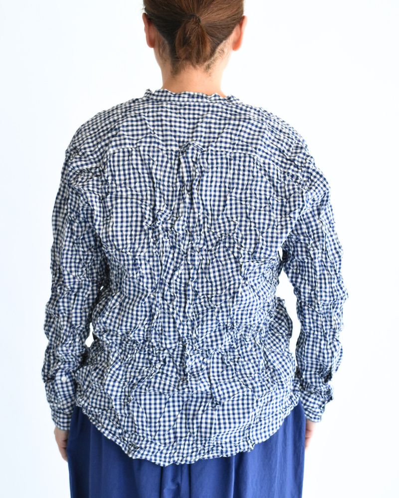 BANDED COLLAR L/SL OVERSIZED SHIRTS in BlueGingham