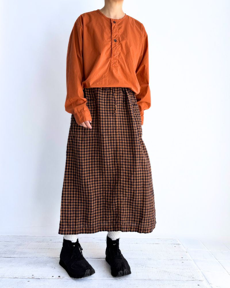 60s COTTON POPLIN OVERDYE HENRY NECK SHIRT in Brick