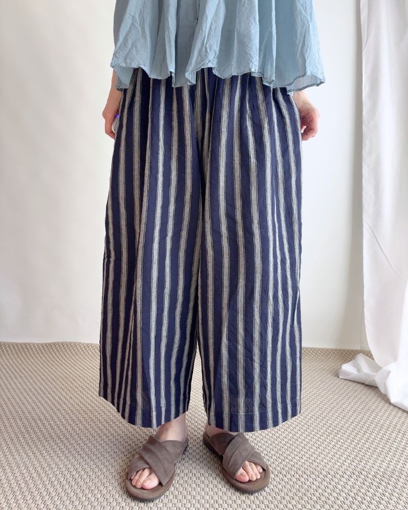 Linen Cotton Stripe Pants in Indigo/Natural