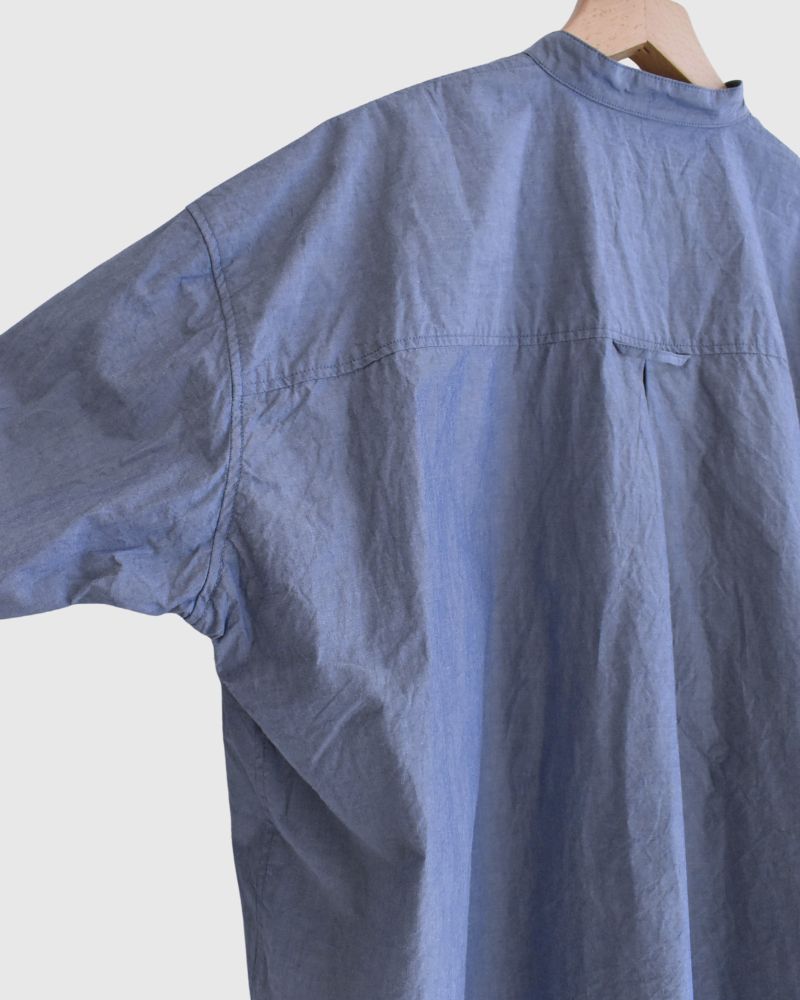 Band Collar Big Shirt in Navy