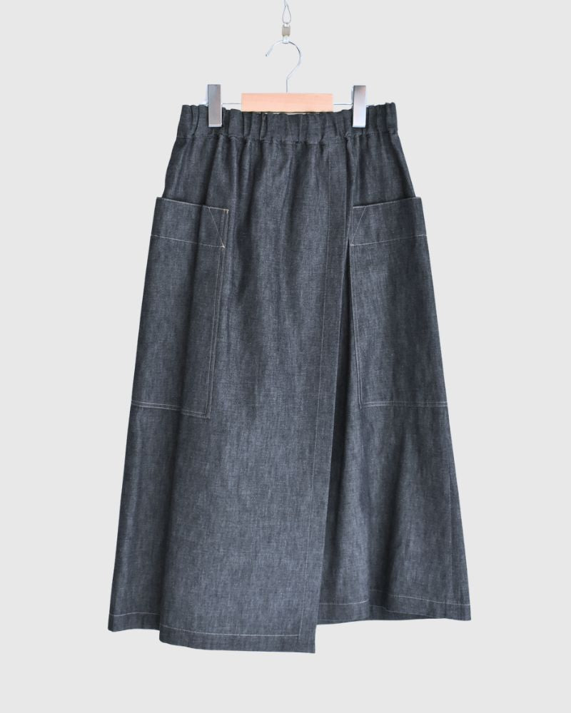 HEART-DENIM Asymmetrical Wrap Skirt in Indigo