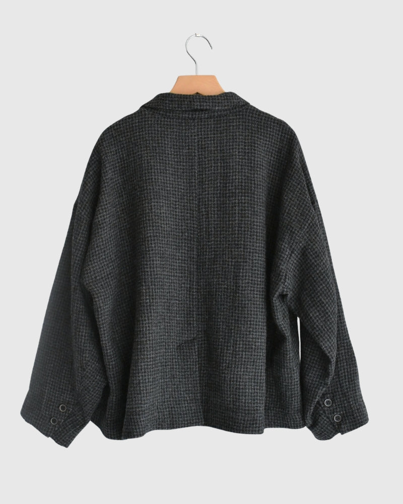 Wool Gauze Houndstooth Jacket in Charcoal