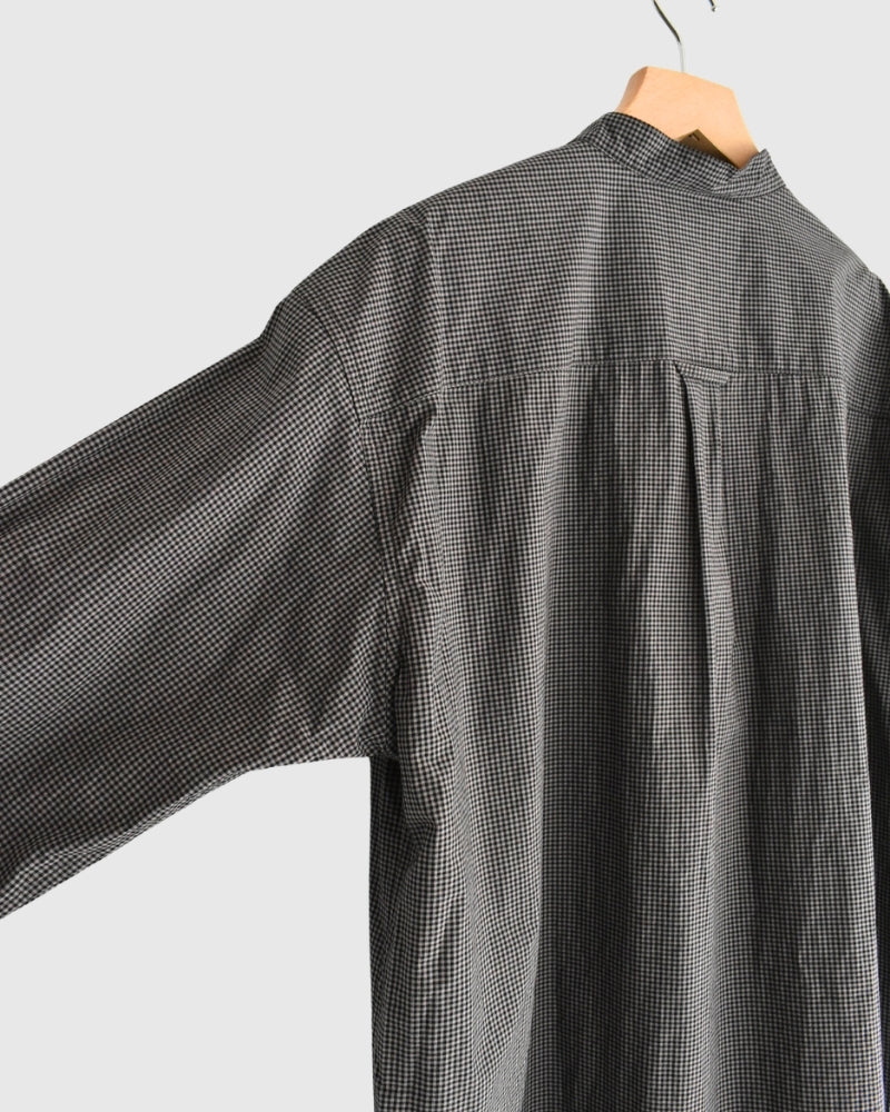 Utility Band Collar Shirt in BrownGingham