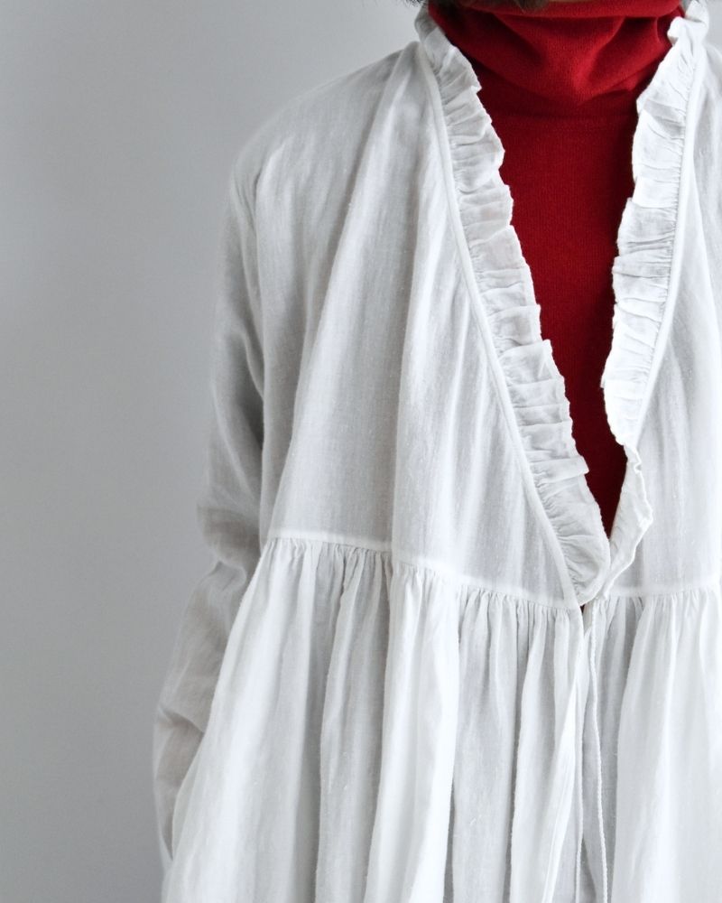 Twill Cotton Khadi Plain Frill Cache Coeur in White