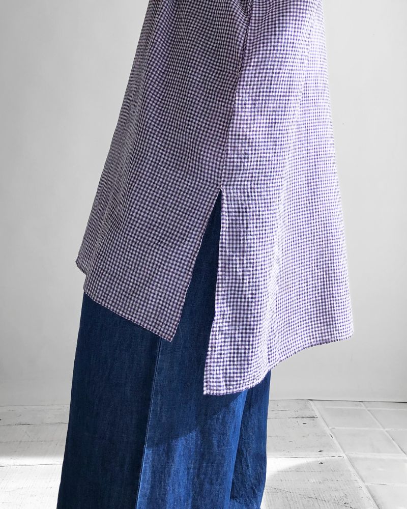 DROP SHOULDER SMOCK DRESS in OffWhite/Purple