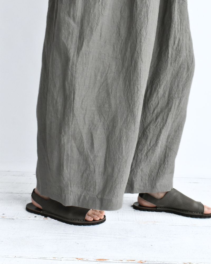 Wide Cocoon Gathered Pants (LINEN) in Gray