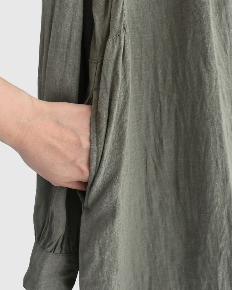 French Linen Dress in Khaki