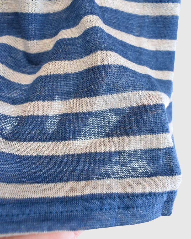 Linen Jersey Border Pullover in Blue/Natural