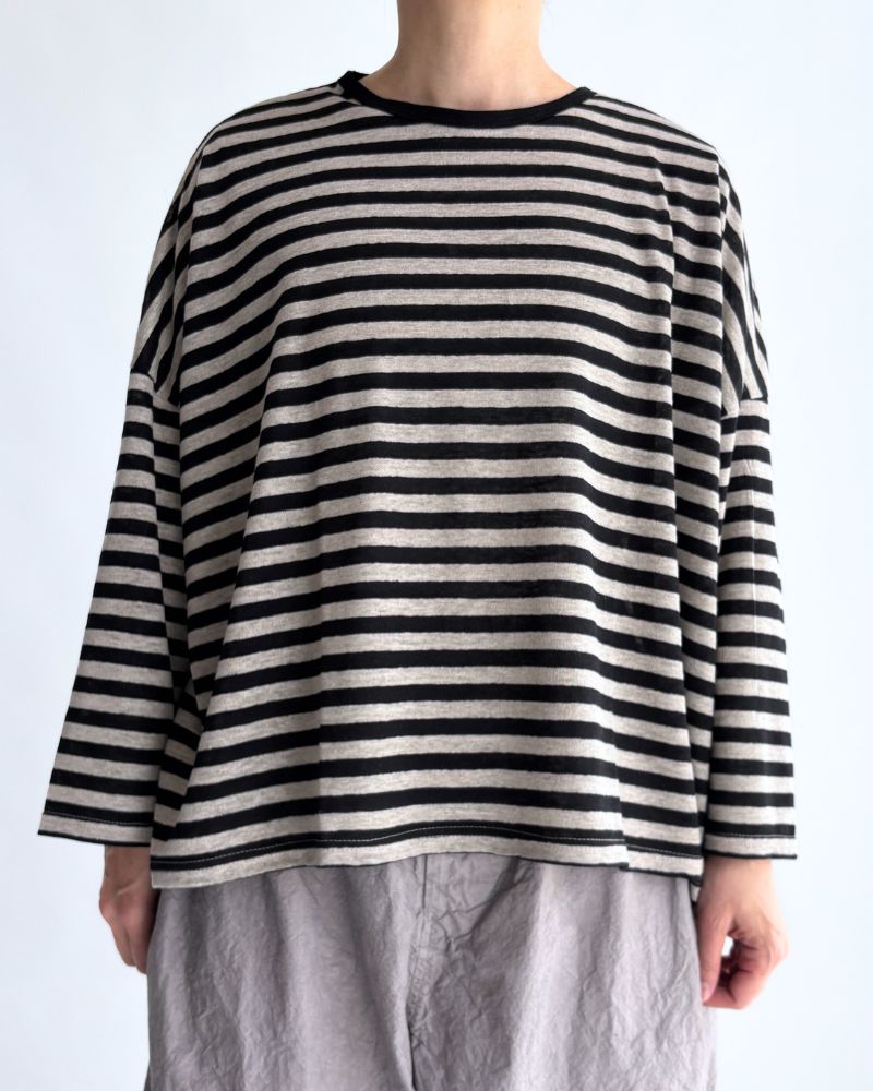 Linen Jersey Pullover in Natural/Black Border