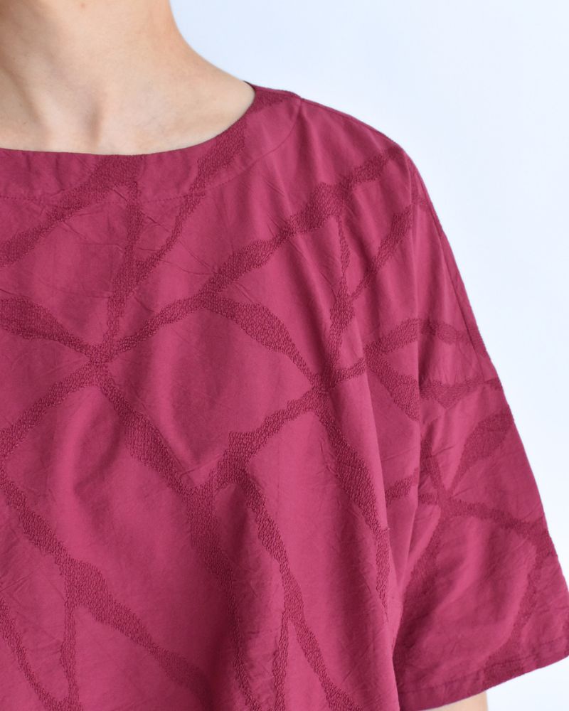 Panel Pullover Blouse (Embroidered) in Rose