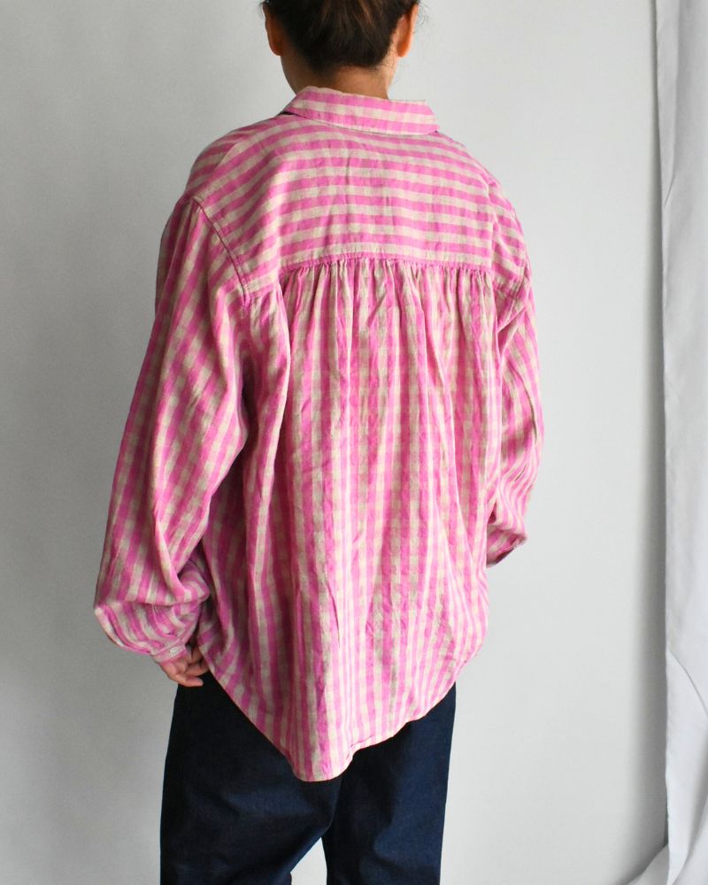 Linen Cotton Gingham Shirt in Pink/Natural