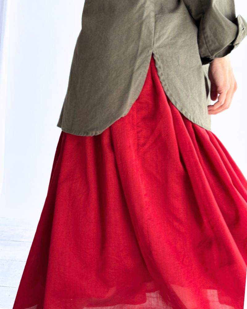 COTTON HERRINGBONE WASH HENRY NECK SHIRT in KhakiHerringbone