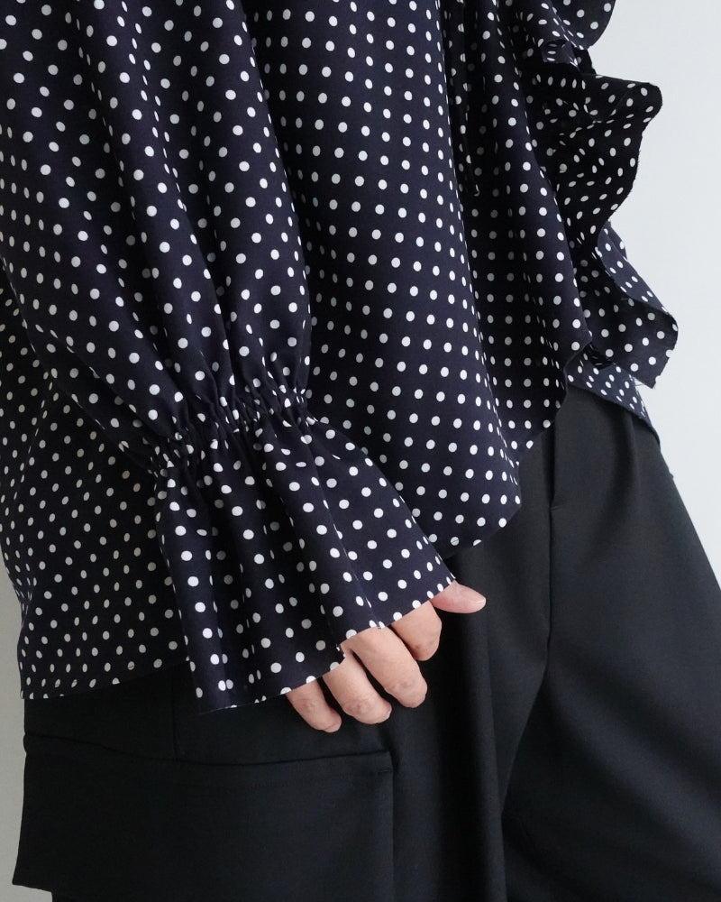 Dot Frill Blouse in Navy