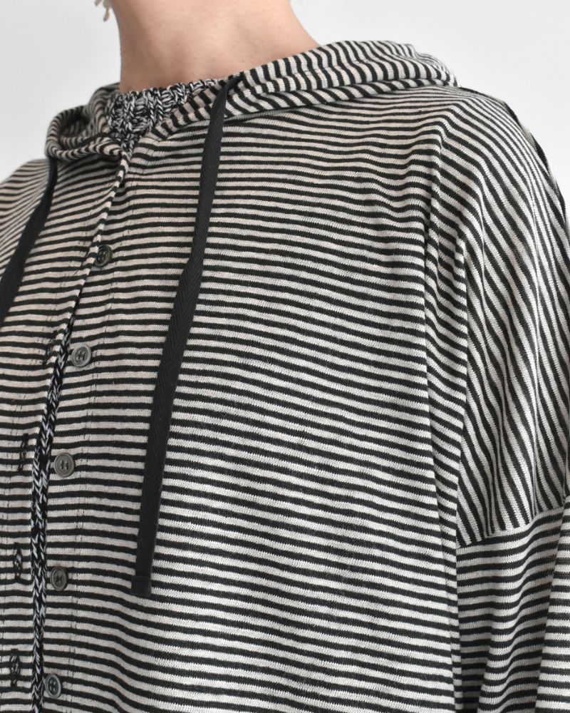 Linen Hooded Cardigan in Natural/Black