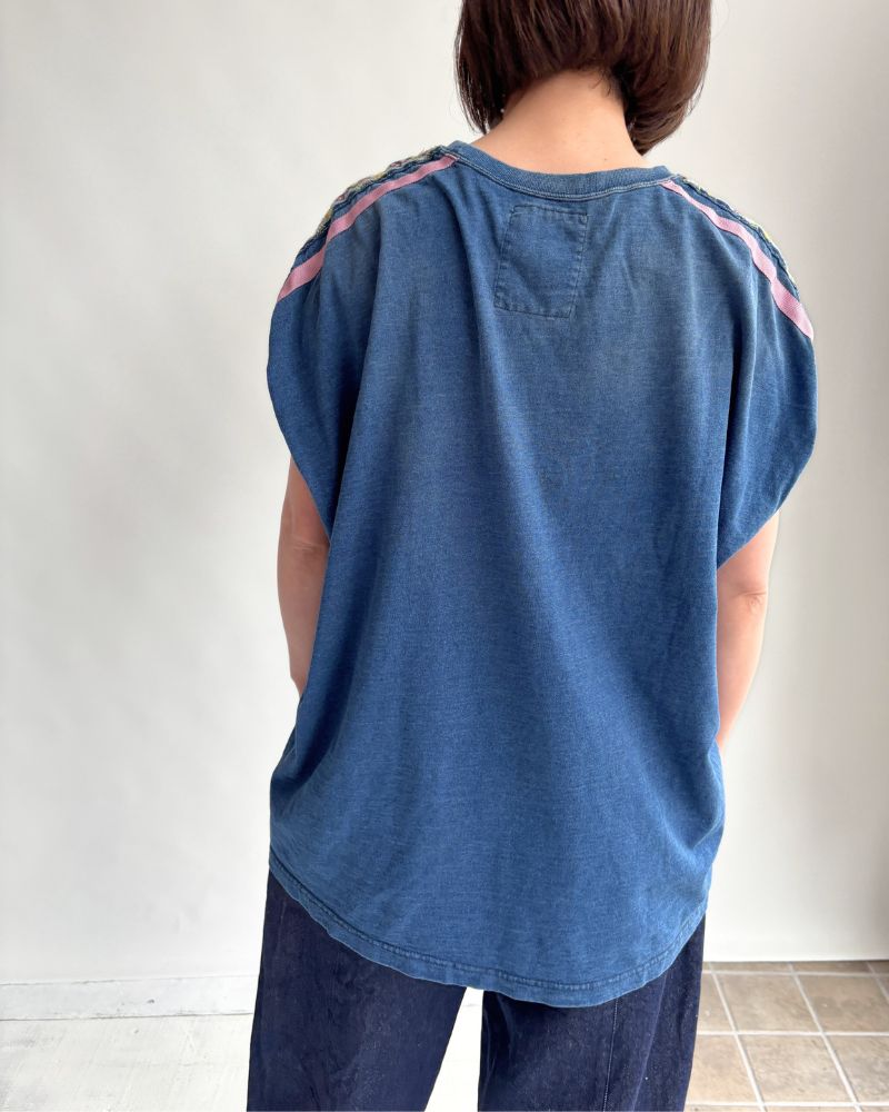 Vintage-style Tyrolean Tape Sleeveless T-shirt in Navy