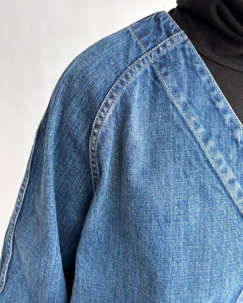 Collarless denim coverall in Denim