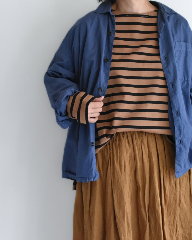 Cotton Striped Pullover in Mocha/Black