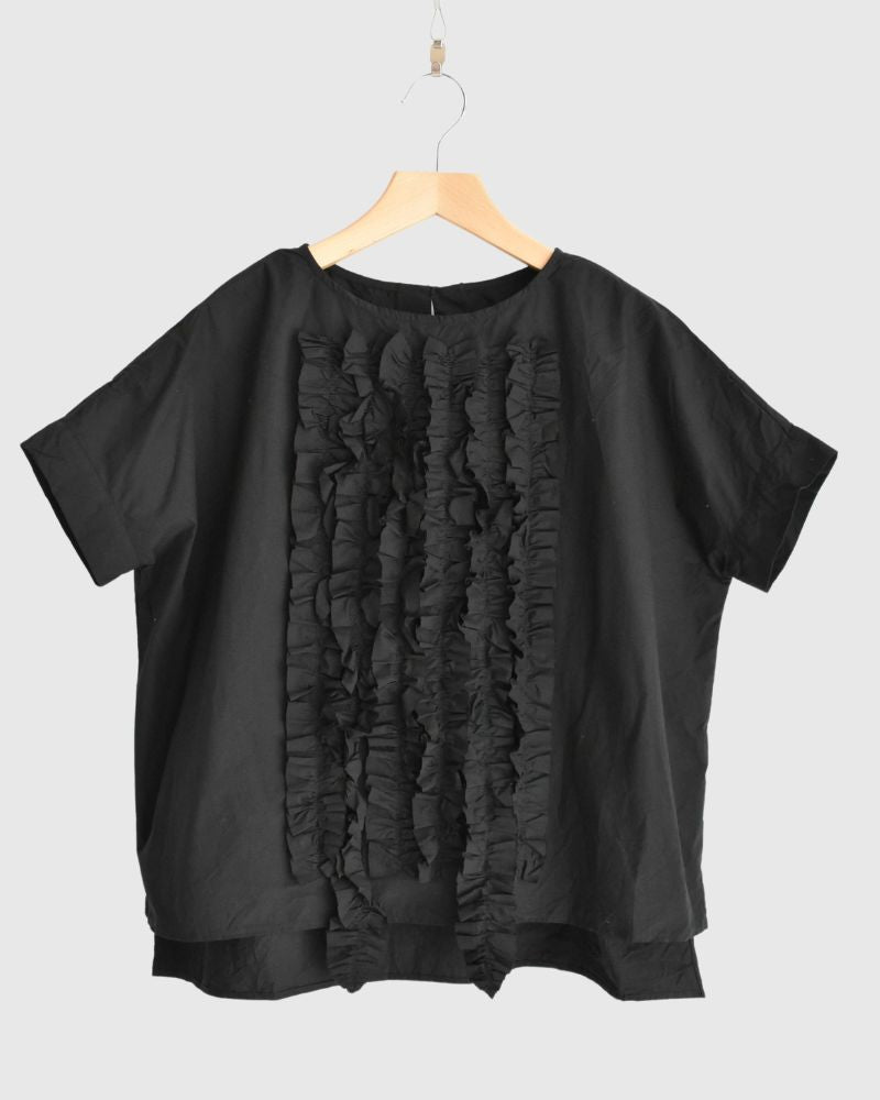 Front Frill Blouse in Black