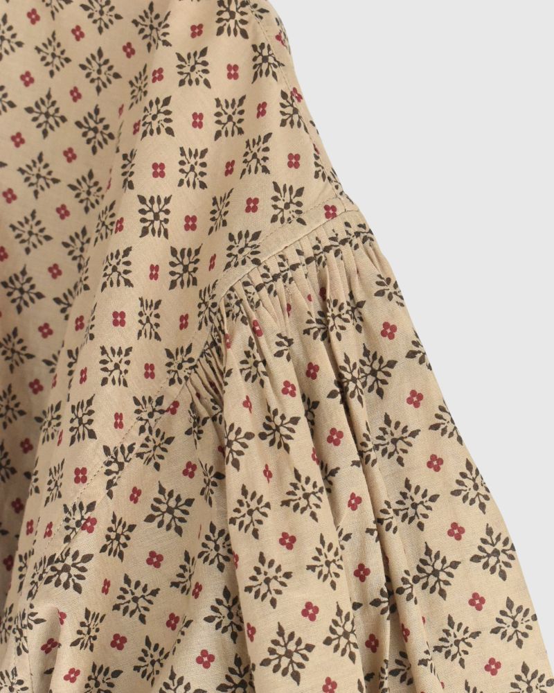 BANDED COLLAR SHIRT WITH MINI PINTUCK in Beige