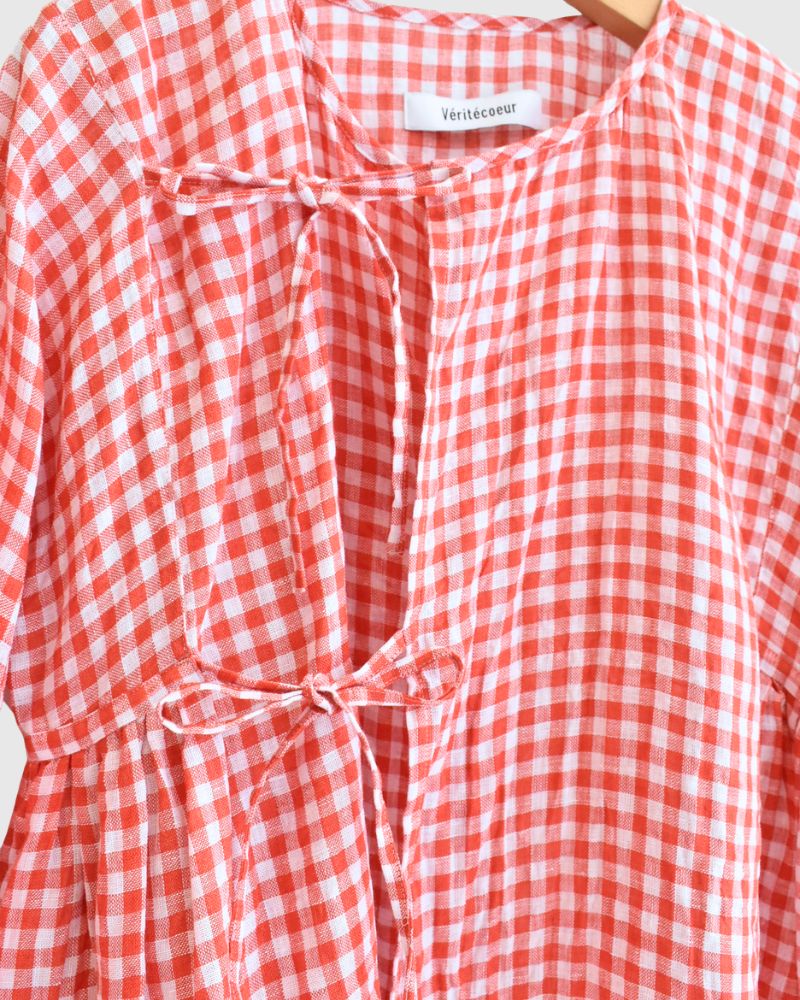 Gingham Check Cache-coeur Blouse in RedCheck