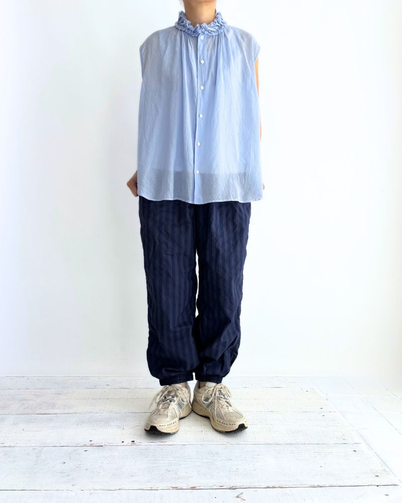 POPLIN WIDE STRIPE (OVERDYE) EASY PANTS in PurpleNavy