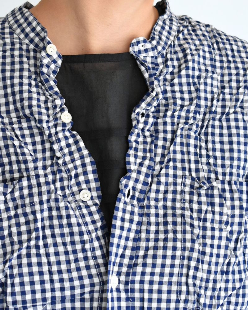 BANDED COLLAR L/SL OVERSIZED SHIRTS in BlueGingham