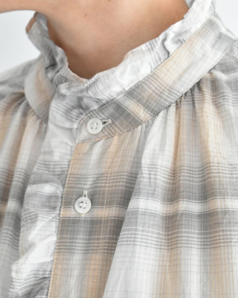 Light Madras Ruffle Blouse in Light Charcoal