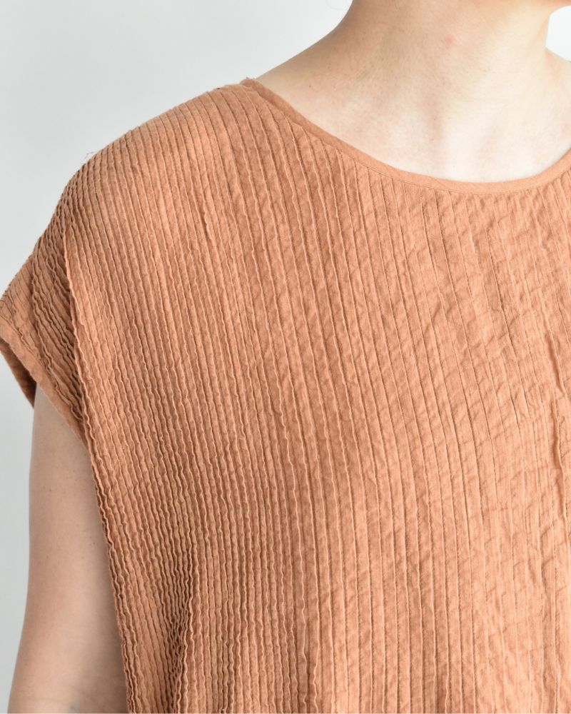 Crew-Neck F/SL Dress with Pintuck in DarkOrange