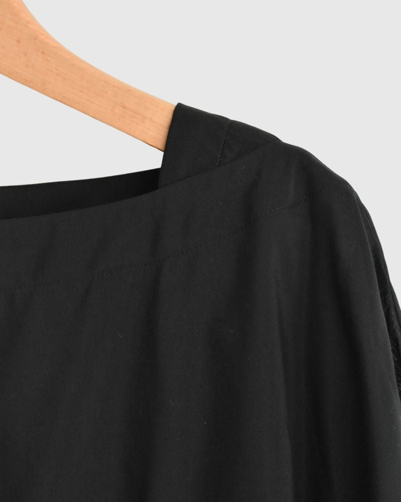 Gathered boat neck blouse in Black