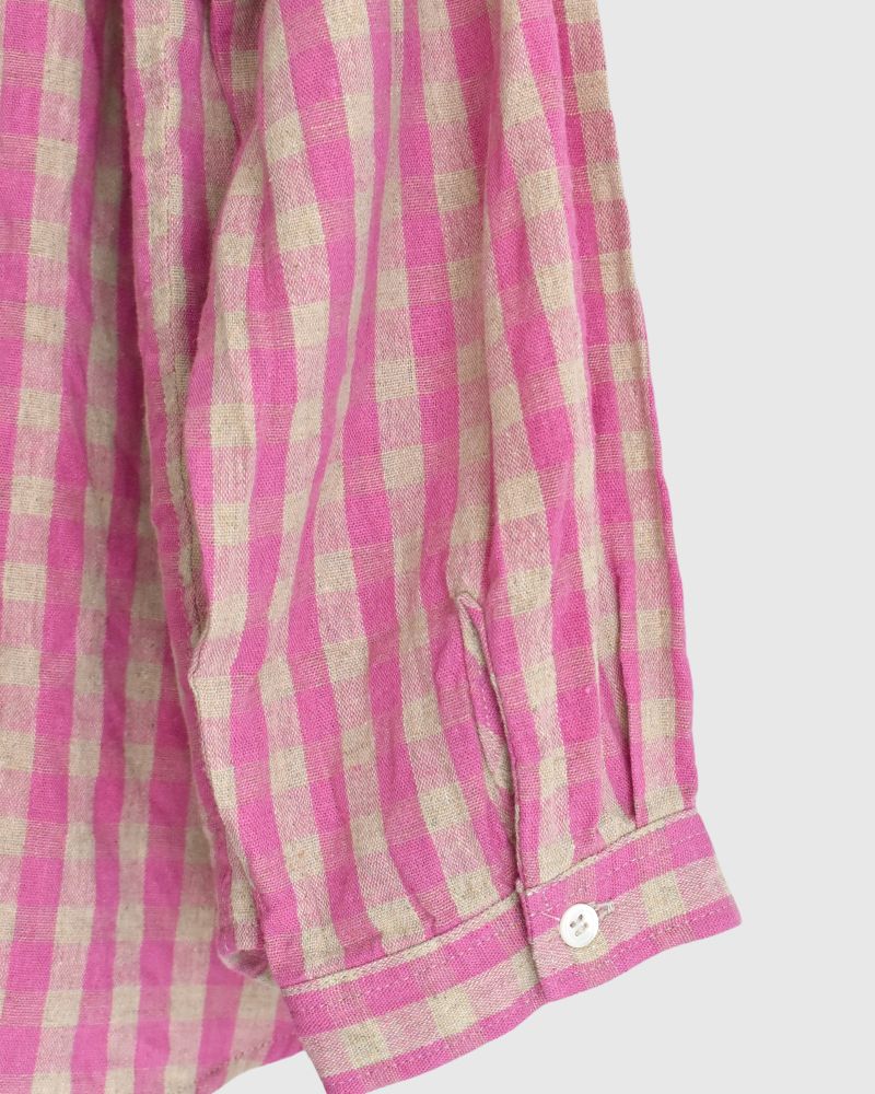 Linen Cotton Gingham Shirt in Pink/Natural