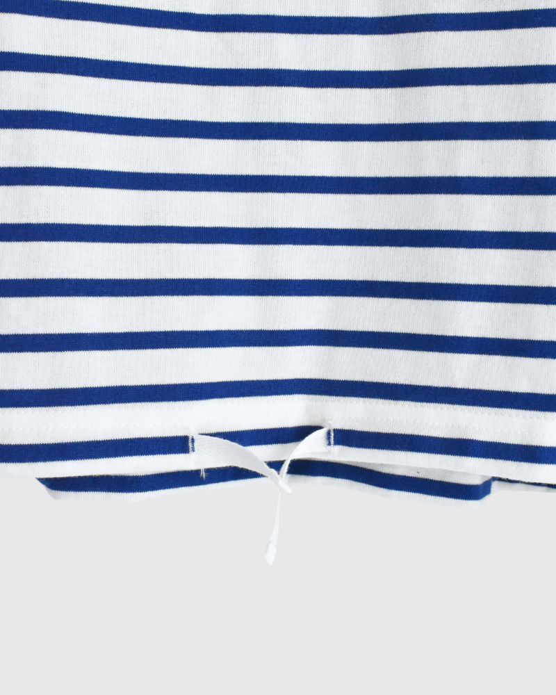 Drawstring Hoodie Pullover in Blue/White