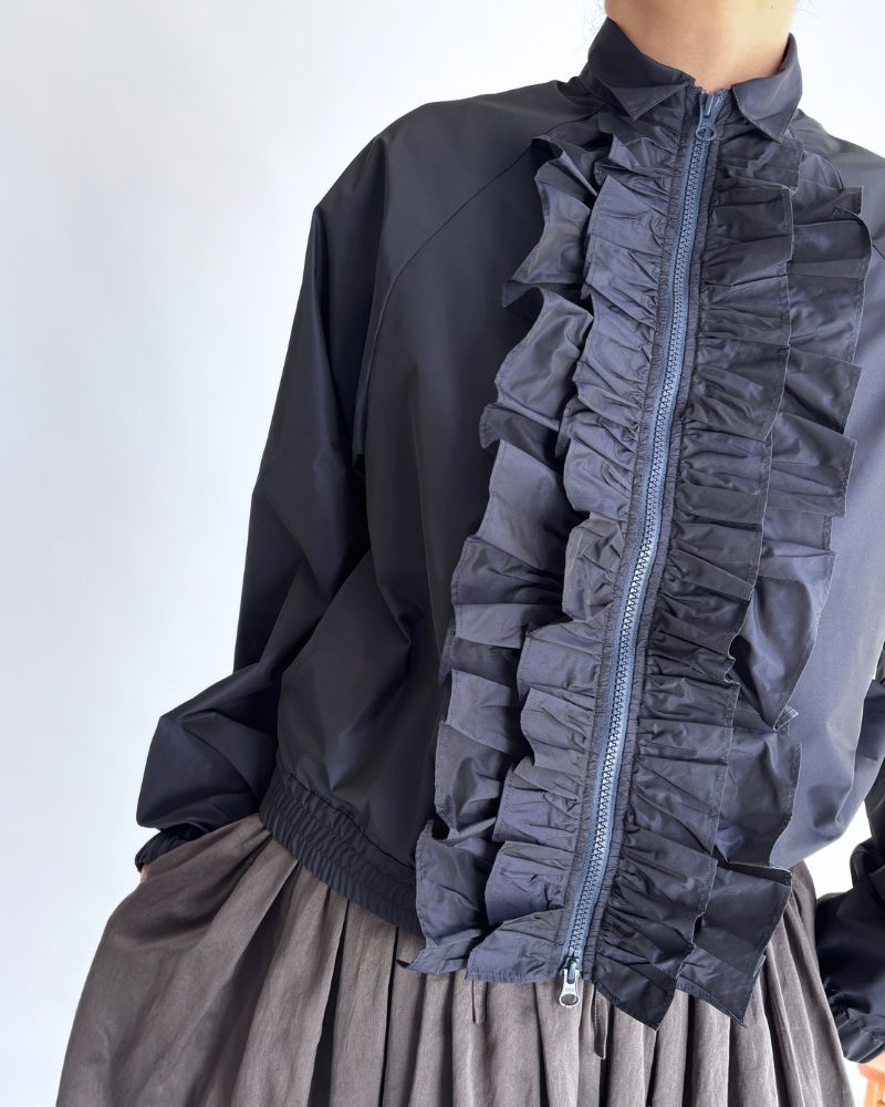 Front Frill Zip-Up Jumper in Navy