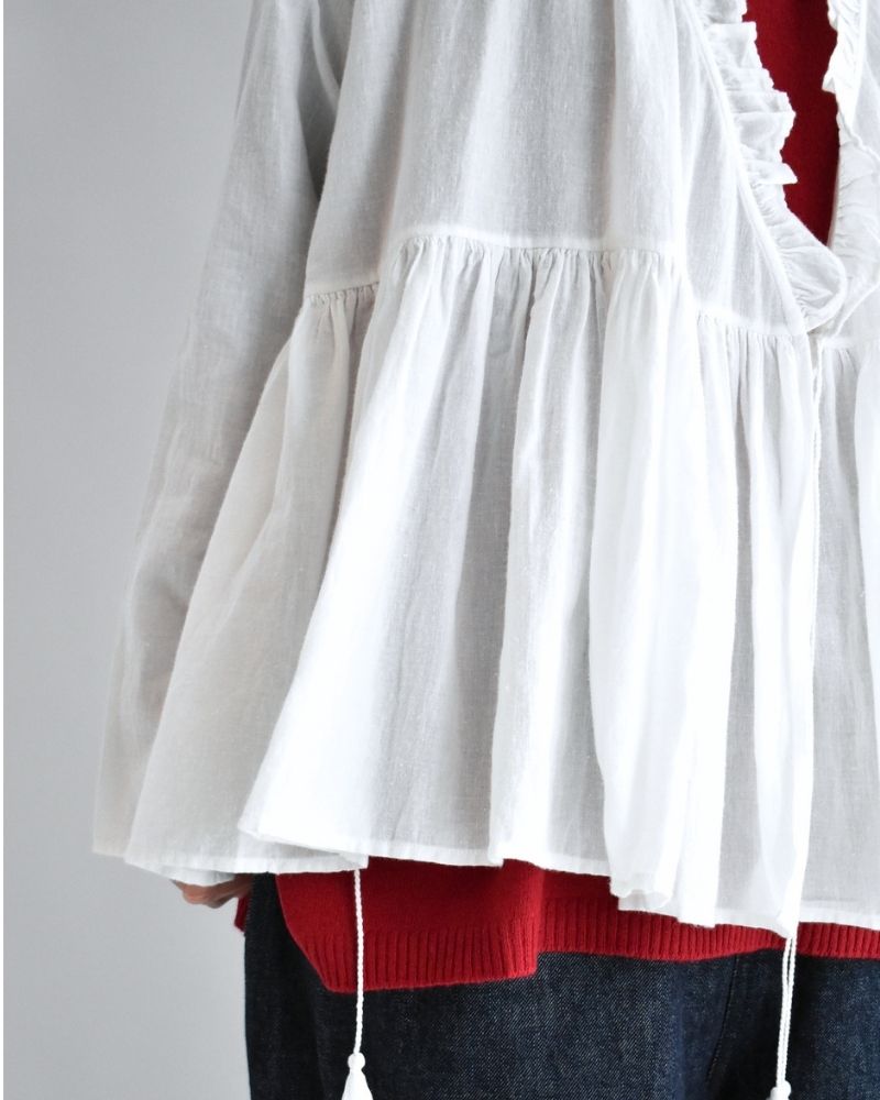 Twill Cotton Khadi Plain Frill Cache Coeur in White