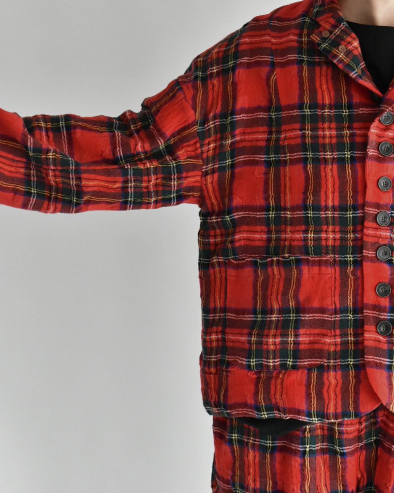Cotton Wool Tartan Check Jacket in Red