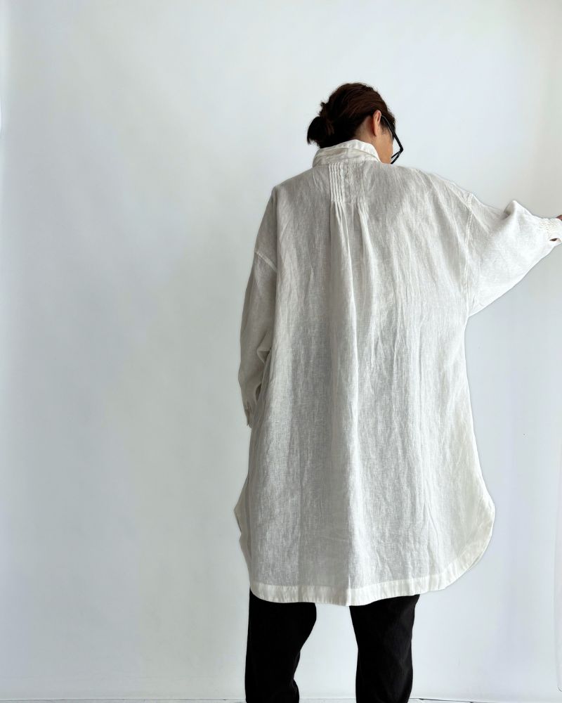Linen Tuck Shirt Dress in White
