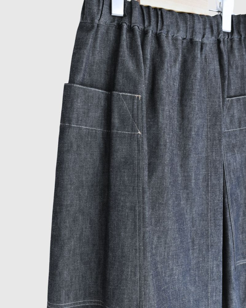 HEART-DENIM Asymmetrical Wrap Skirt in Indigo