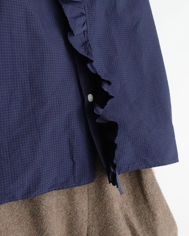 Collar & Front Frill Blouse in Navy