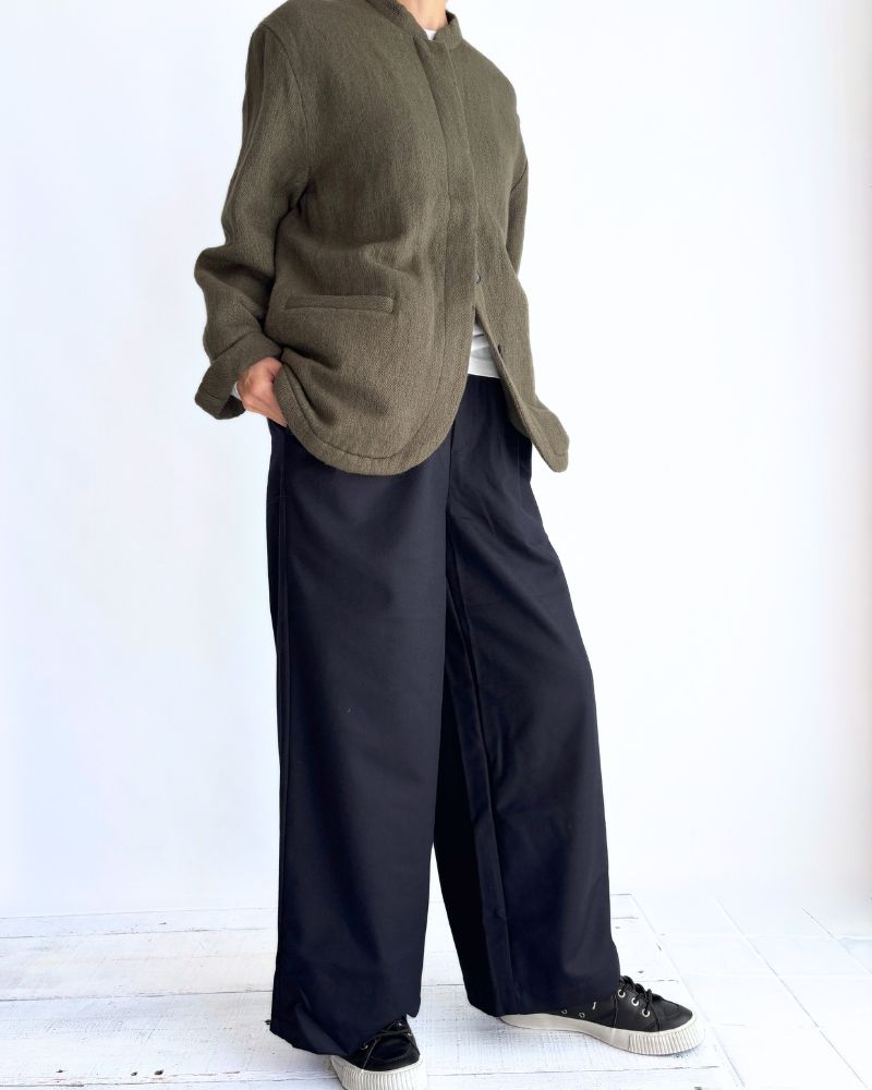 WOOL FLANNEL EASY WIDE PANTS in Navy